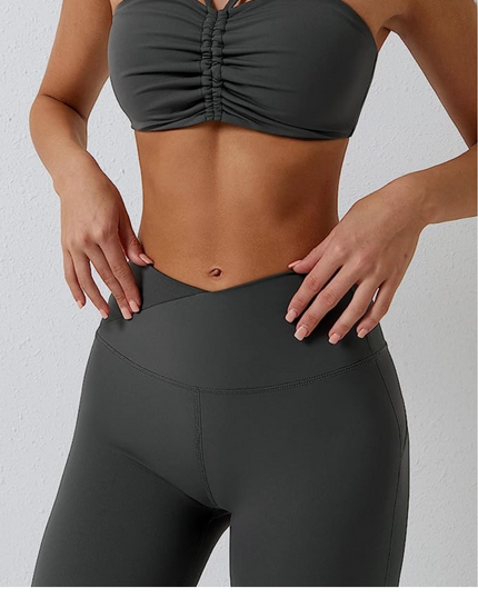 "Flared High-Waist V-Cross Stitch Sport Leggings"